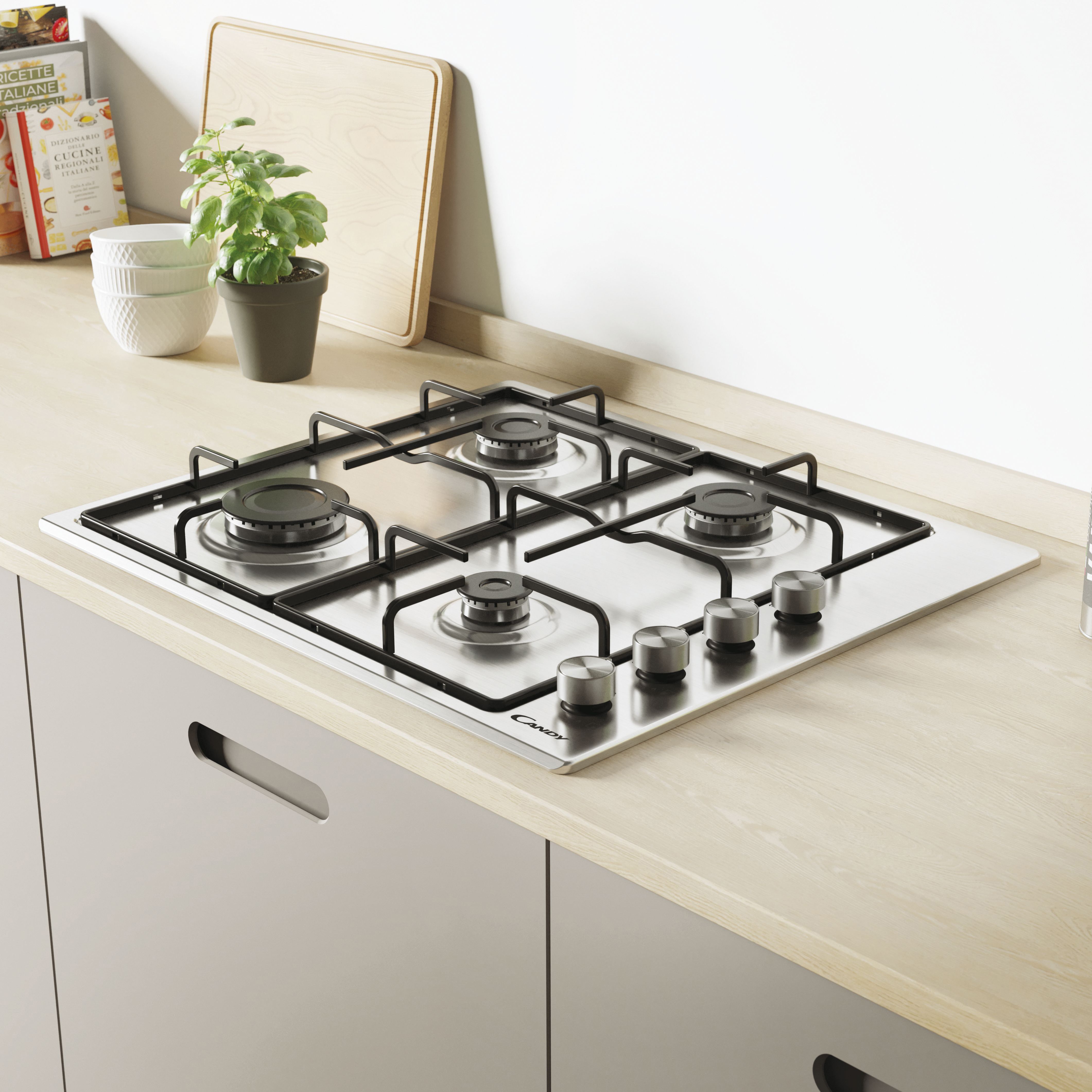Candy CHW6LPX Inbouw Gaskookplaat RVS 59,5x51 cm Candy CHW6LPX Inbouw Gaskookplaat RVS 59,5x51 cm