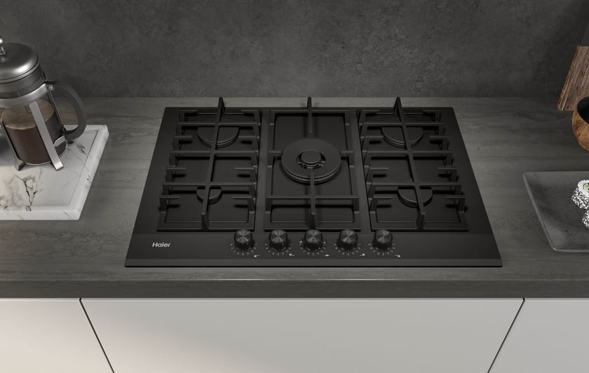 Haier HAVG75HB inbouw Gaskookplaat Zwart Gas op Glas 75x51cm