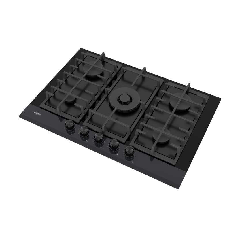 Haier HAVG75HB inbouw Gaskookplaat Zwart Gas op Glas 75x51cm