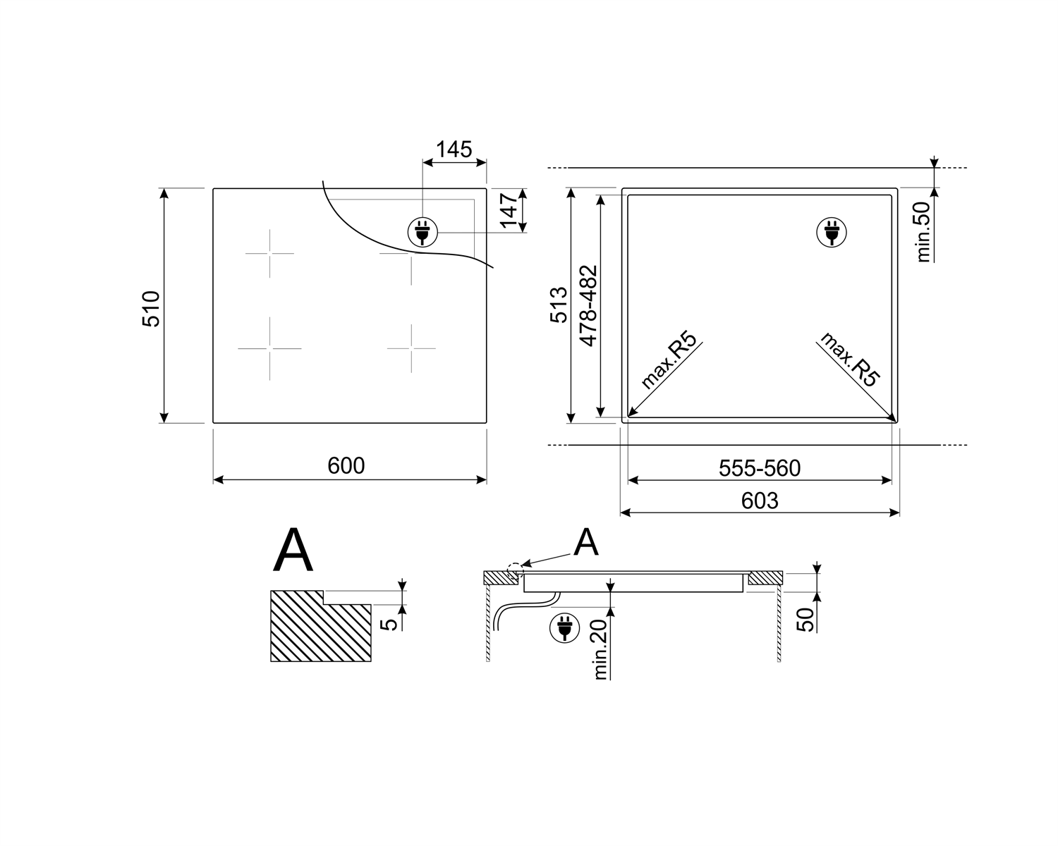 Smeg SIM3644MB Inbouw Inductiekookplaat 60x51cm 4 pits Zwart Smeg SIM3644MB Inbouw Inductiekookplaat 60x51cm 4 pits Zwart