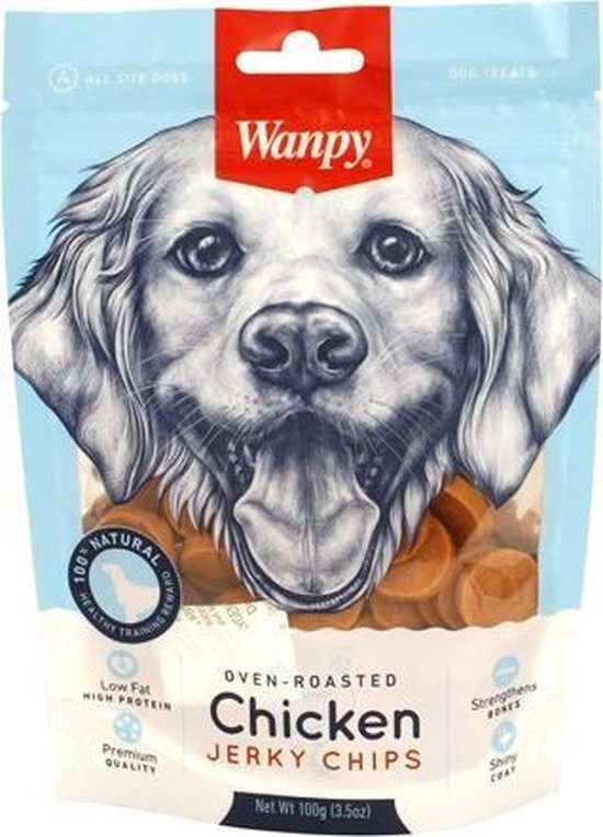 Wanpy Hondensnack Chicken Jerky Chips - Zak á 100 gram Wanpy Hondensnack Chicken Jerky Chips - Zak á 100 gram