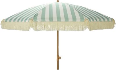 Parasol Groen/Wit met franjes - Ø200 cm 1094084