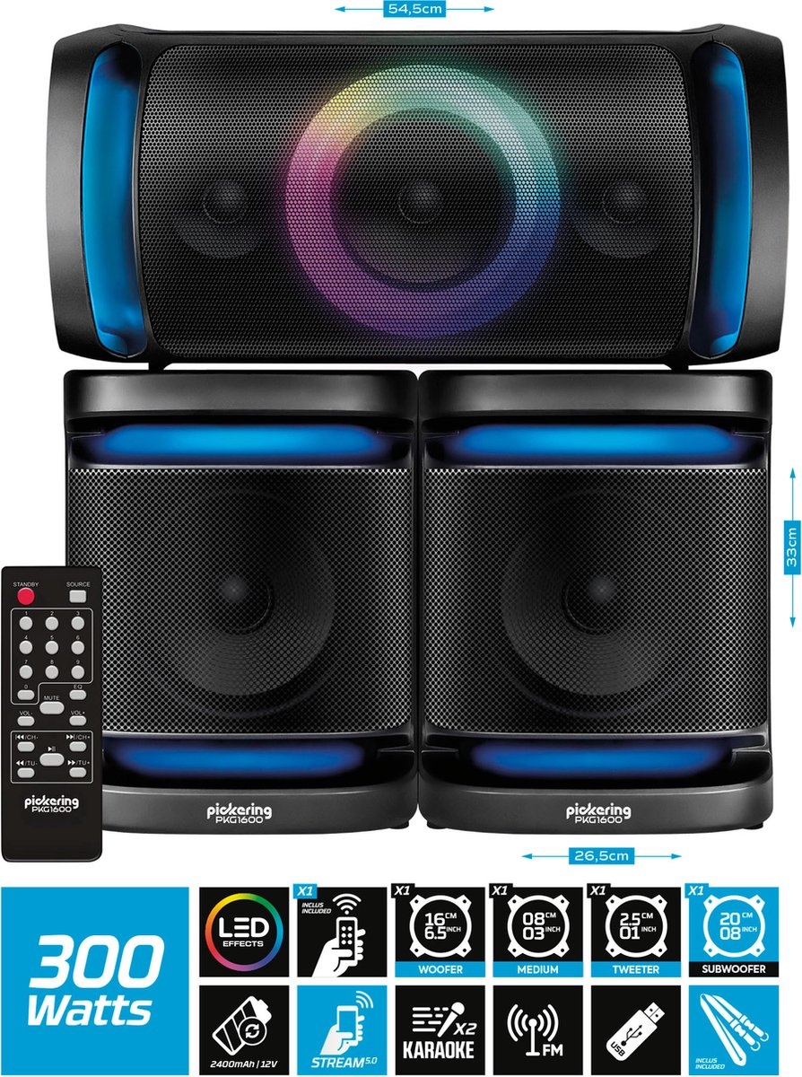 Pickering PKG1600 Portable modulaire partyspeaker - 300W Pickering PKG1600 Portable modulaire partyspeaker - 300W