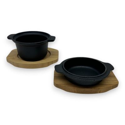 Dangrill Serveerpan Gietijzer met bamboe plank - 15 x 13 cm 1094024