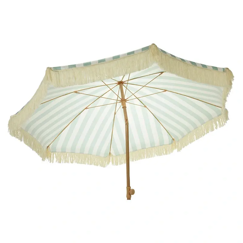 Parasol Groen/Wit met franjes - Ø200 cm Parasol Groen/Wit met franjes - Ø200 cm