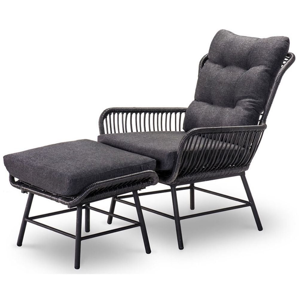 Mondial Living Loungestoel Dex met Hocker Charcoal