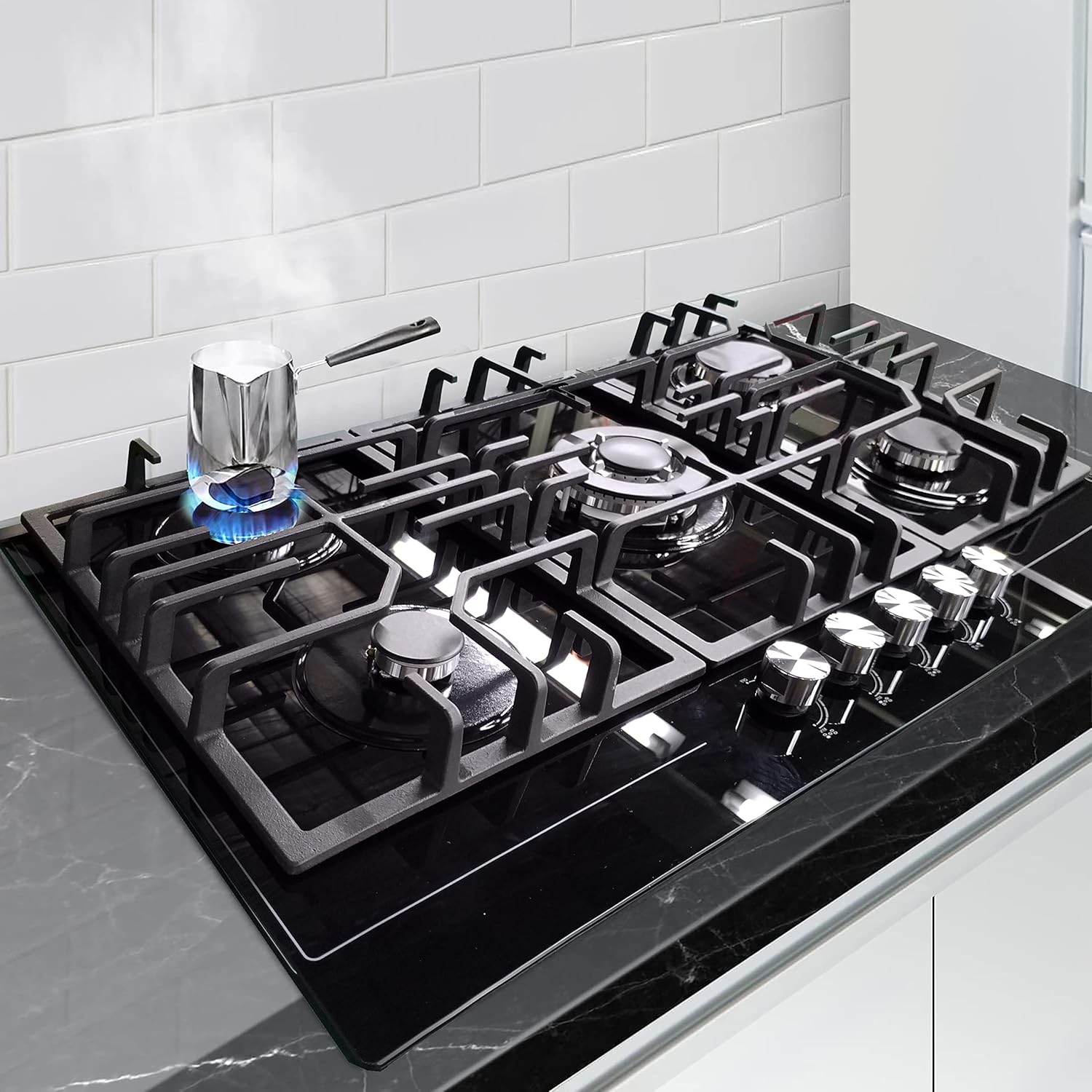 NJ-903G Inbouw Gaskookplaat 90x52cm 5 pits Zwart