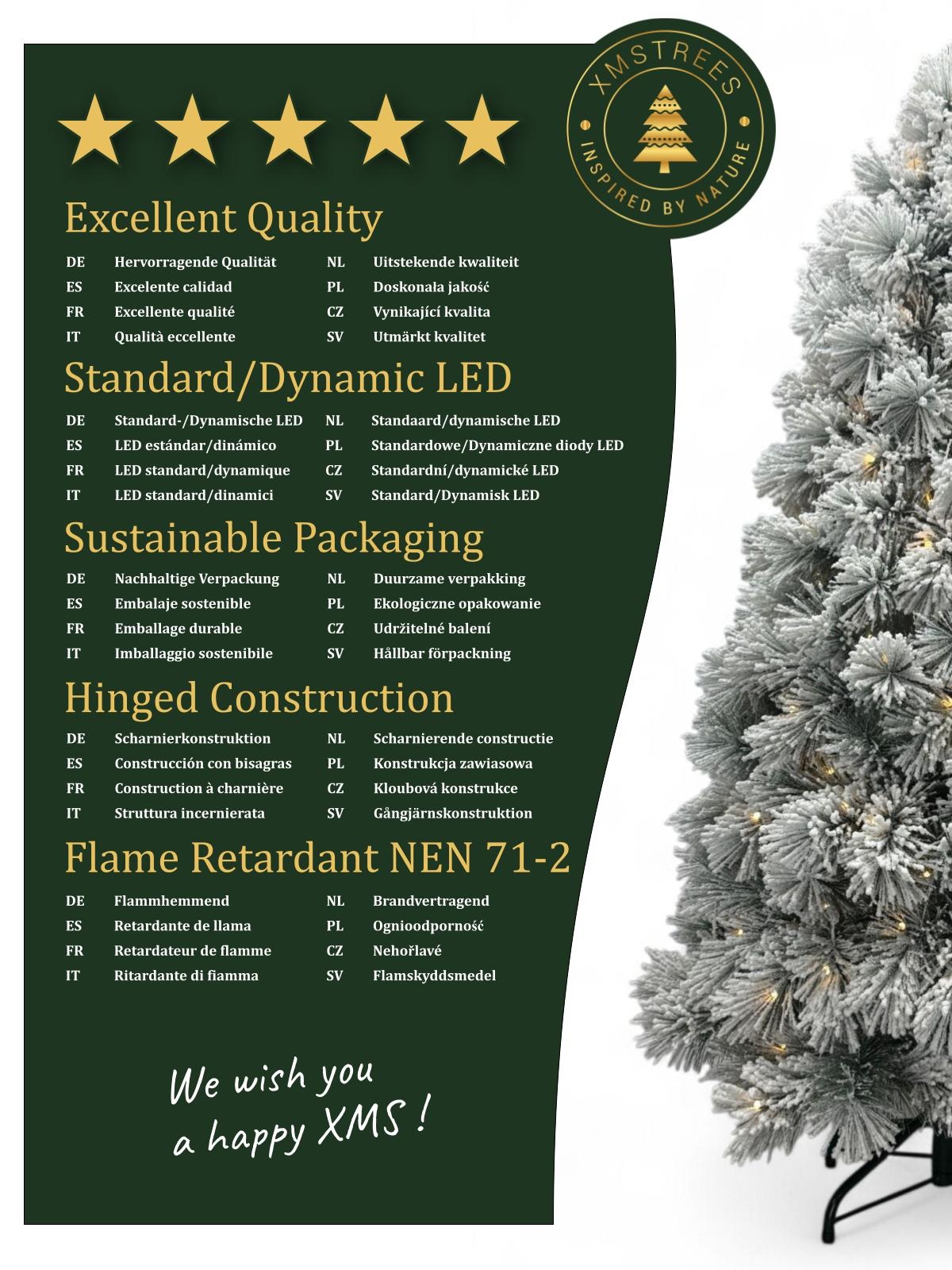 XMS-Trees Kunstkerstboom Fairbanks H180 x Ø94 cm - inclusief LED - met besneeuwde takken - Brandvertragend XMS-Trees Kunstkerstboom Fairbanks H180 x Ø94 cm - inclusief LED - met besneeuwde takken - Brandvertragend