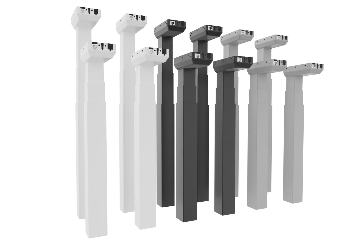 LINAK DL19 Plus - elektrisch höhenverstellbares Hubsäulen Set (4 Stück) mit High Speed - 60 mm/Sekunde - 300 Watt Steuerung - Bedienelement - Kollisions-Sensor- Befestigung