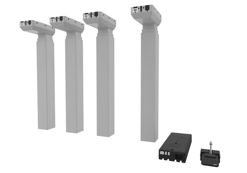 LINAK DL19 Plus - elektrisch höhenverstellbares Hubsäulen Set (4 Stück) mit High Speed - 60 mm/Sekunde - 300 Watt Steuerung - Bedienelement - Kollisions-Sensor- Befestigung