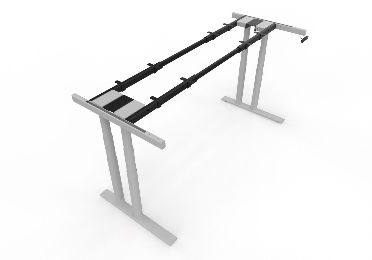 Elektrisch höhenverstellbares Tischgestell - stabil und kräftig - COMO4flexx-R - 4 runde Säulen - 180 kg Hubkraft, Farbe: Silber - RAL 90006 Weißaluminium