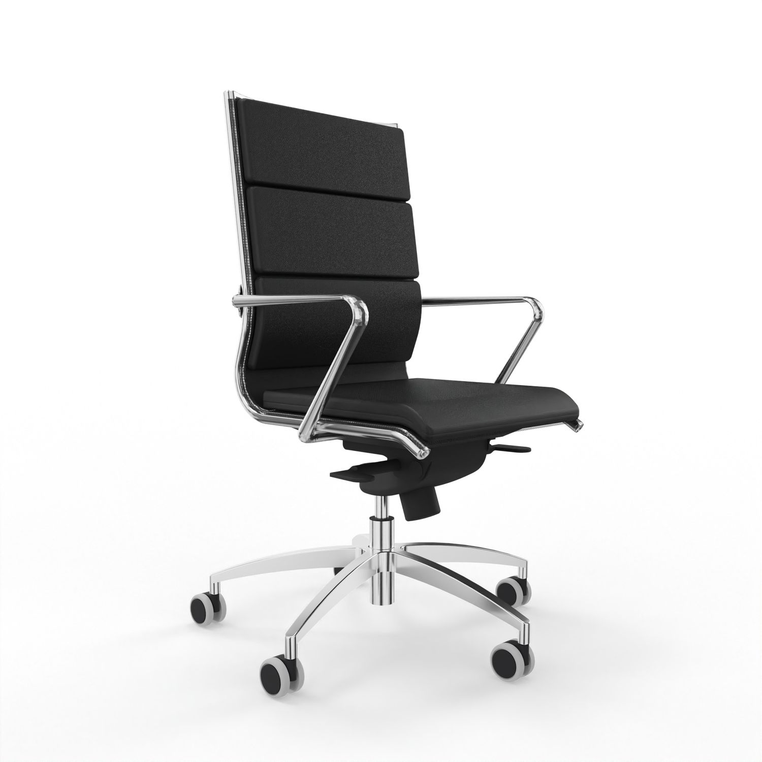 Alia C Chefsessel – ergonomischer Design-Bürostuhl, Handmade in Italien Bürostuhl AliaC Design Aluminium Armlehnen Lederkissen schwarz Fusskreuz Aluminium TÜV GS Made in Italia Ansicht vorne Links