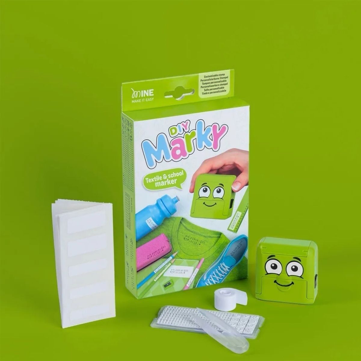 ολοκληρωμένο σετ σφραγίδας για να βάλεις το όνομα του παιδιού σου στα σχολικά αντικείμενα, απευθείας τοποθετείς το όνομα 