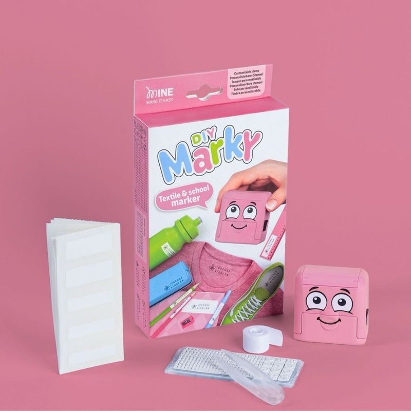 ροζ παιδική σφραγίδα για ρούχα,παγούρια και τάπερ. Φτιάχνεις τις δικές σου ετικέτες, είναι πλενόμενες