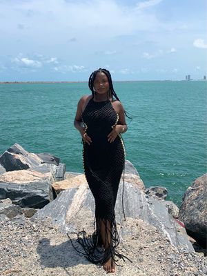 Illusion Mesh Macram Dress  Artisanal Statement Piece by Qreenade Alt  Text: Luxury handmade illusion mesh dress with detailed woven macram  design.