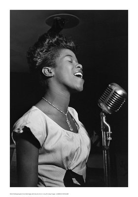 Sarah Vaughan at Microphone by William Gottlieb
