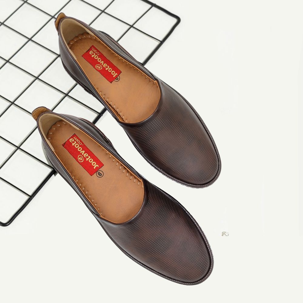 Jootavoota Men Flat Ethnic Jutti (8726), Size: 6, Colour: D.Coffee