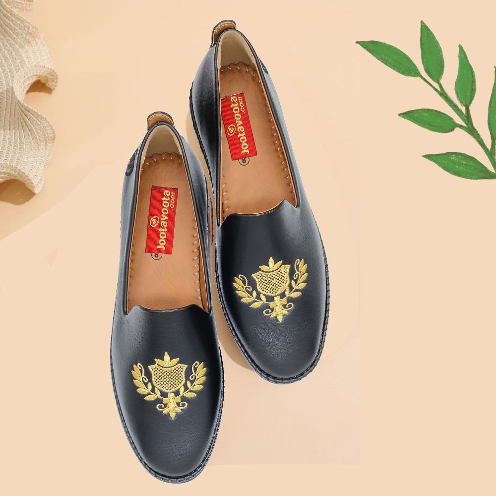 Jootavoota Men Flat Ethnic Jutti (9816), Color: Black, Size: 6