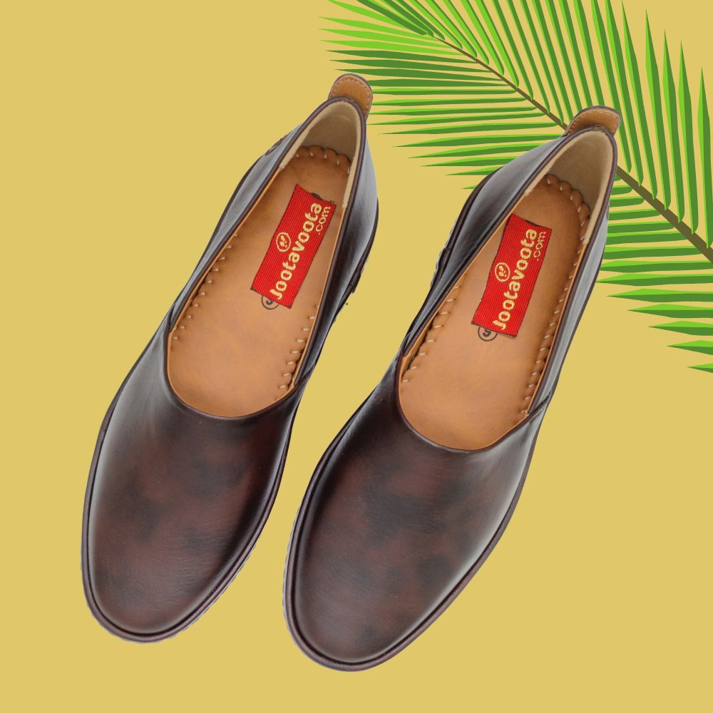 Jootavoota Men Flat Ethnic Jutti (7826), Size: 6, Colour: D.Coffee
