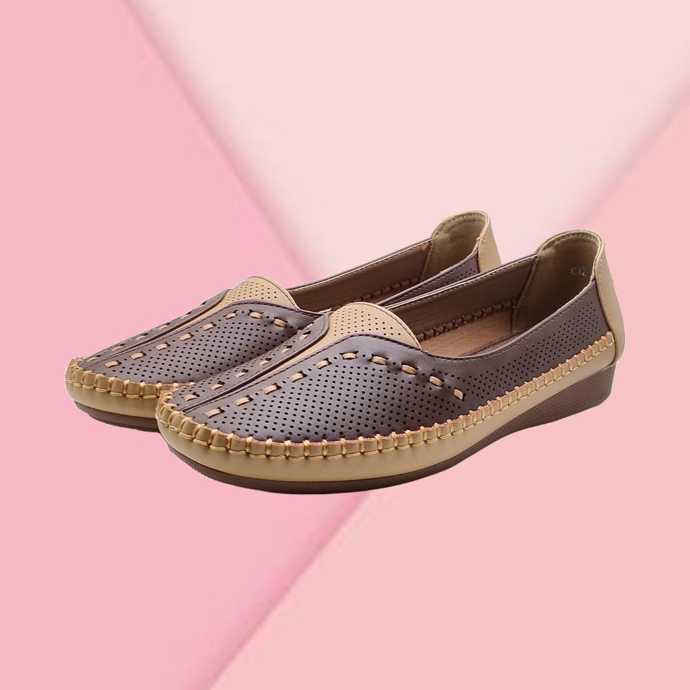 Jootavoota Women Comfortable Flat Ballerina (C12-255), Colour: Brn/Bg, Size: 36