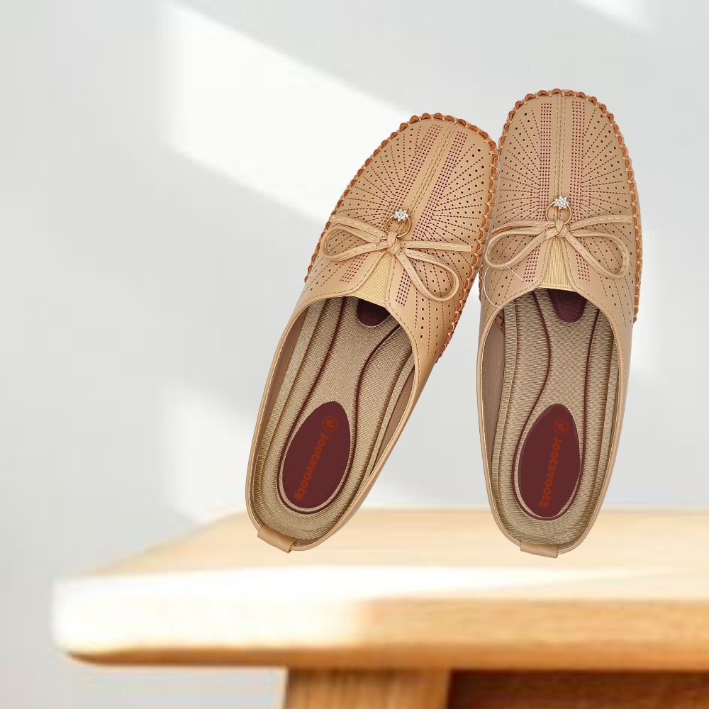 Jootavoota Women Comfortable Flat Mules (C12-276), Colour: Beige, Size: 36