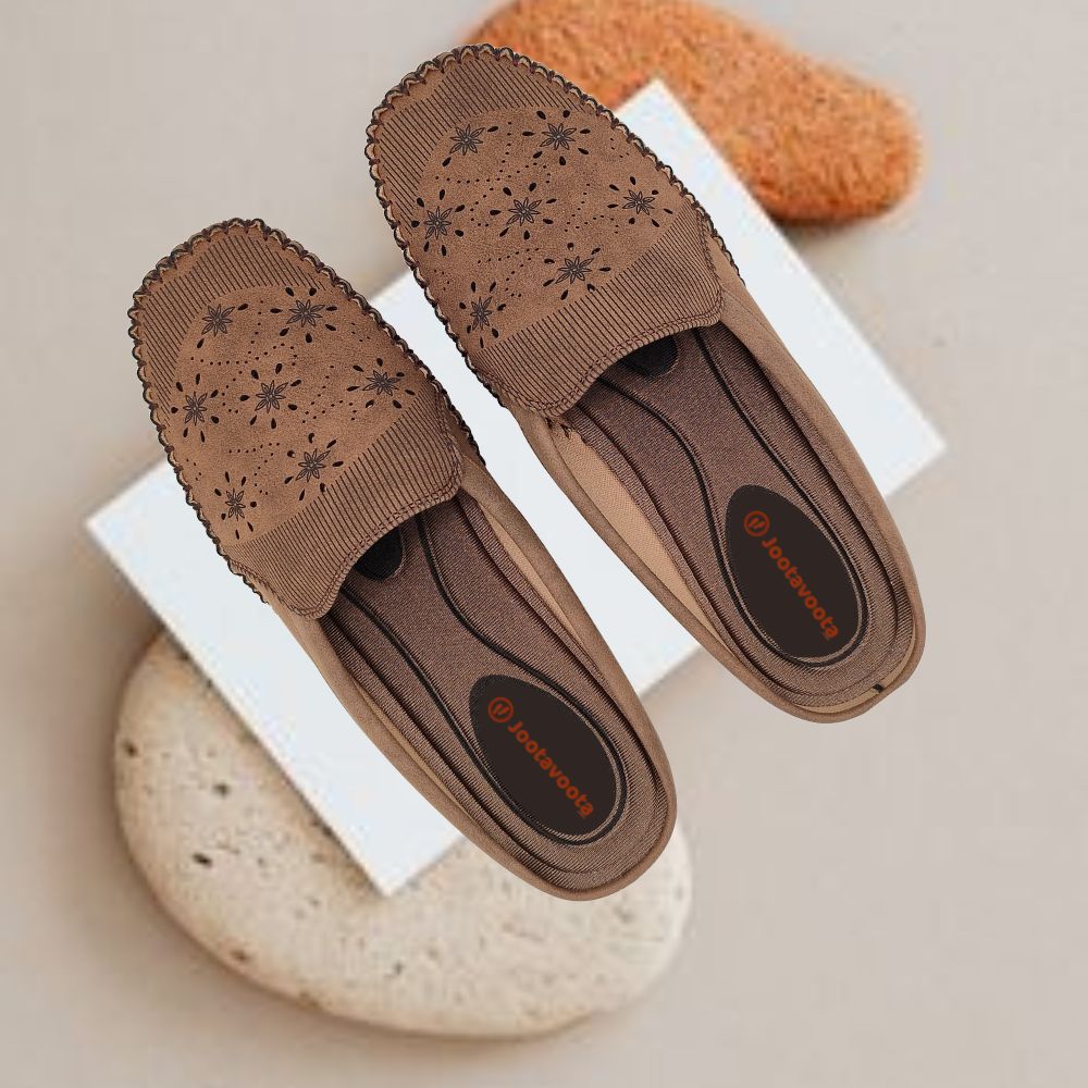 Jootavoota Women Comfortable Flat Mules (C12-277), Colour: Brown, Size: 36