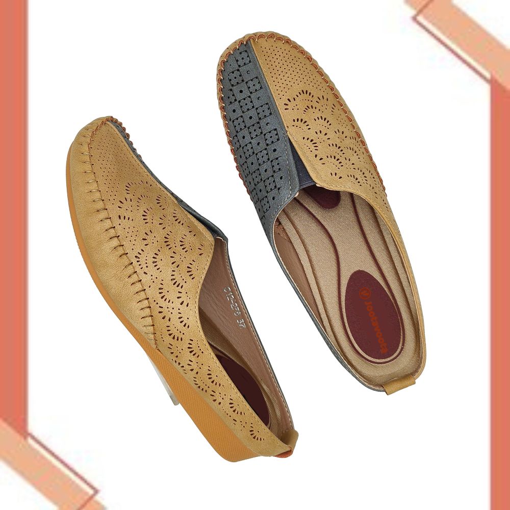 Jootavoota Women Comfortable Flat Mules(C12-278), Colour: Gry/Khk, Size: 36