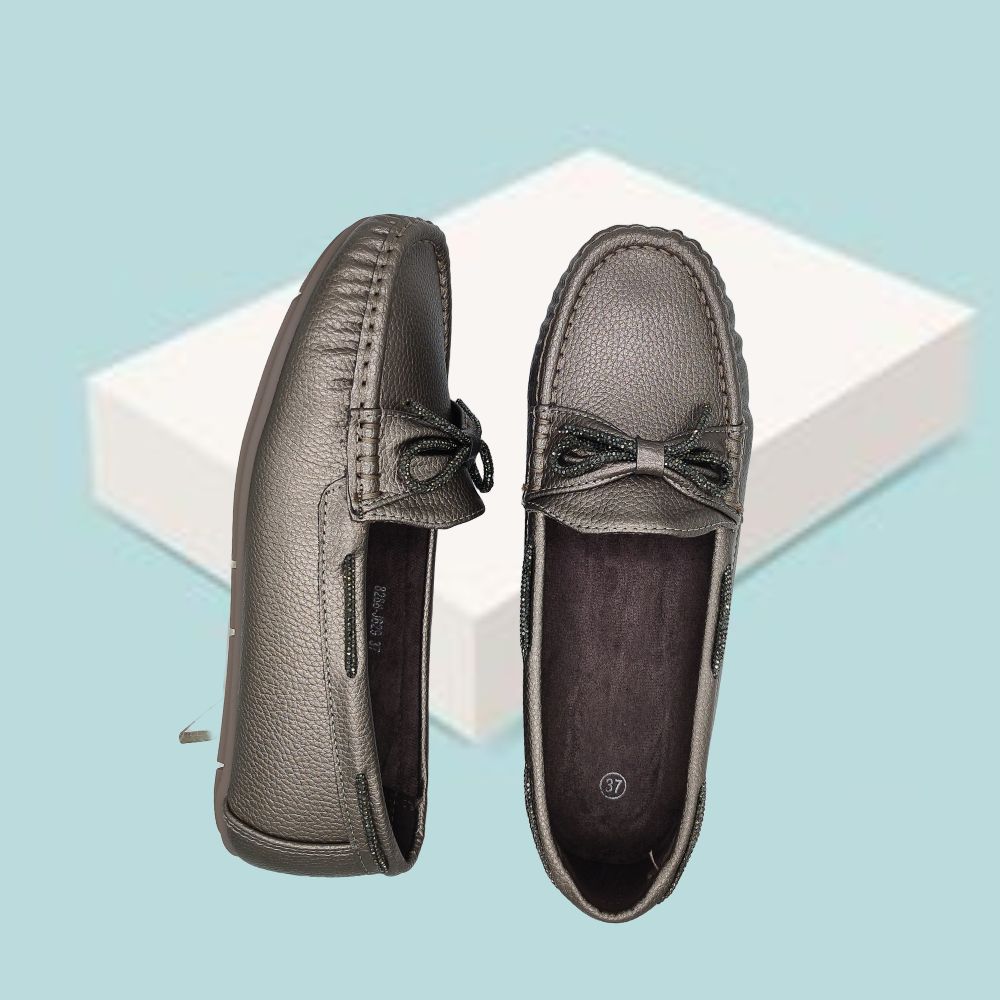 Jootavoota Women Comfortable Flat Ballerina (8288-J), Colour: Gun, Size: 36