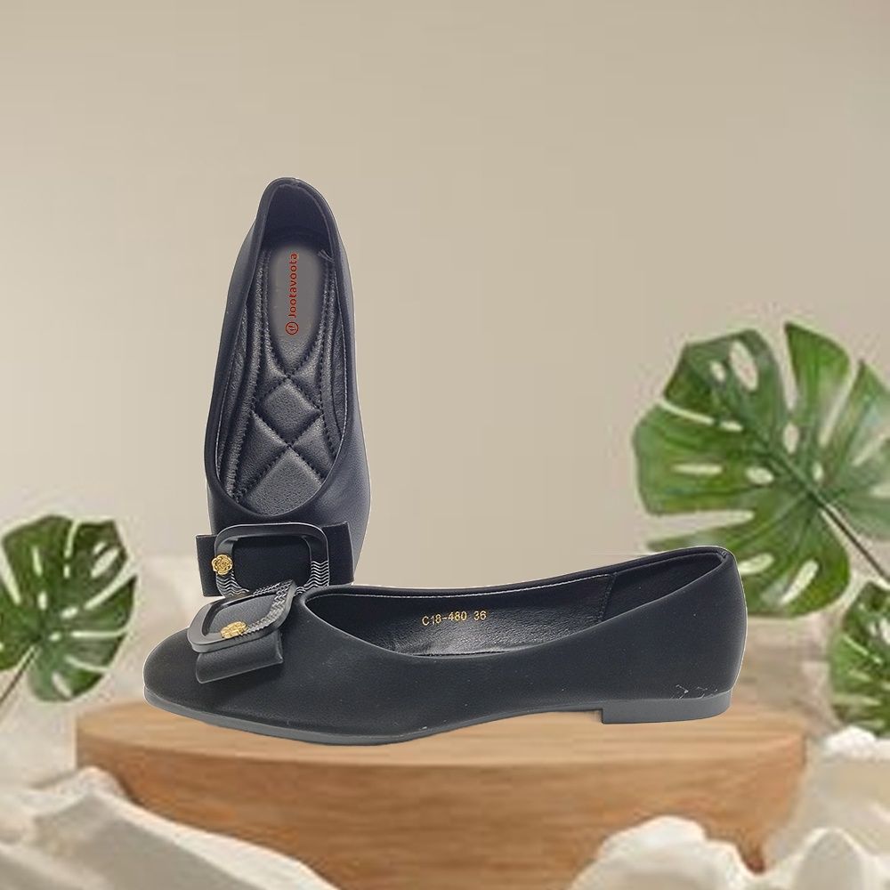 Jootavoota Women Comfortable Flat Ballerina (C18-480), Colour: Black, Size: 36