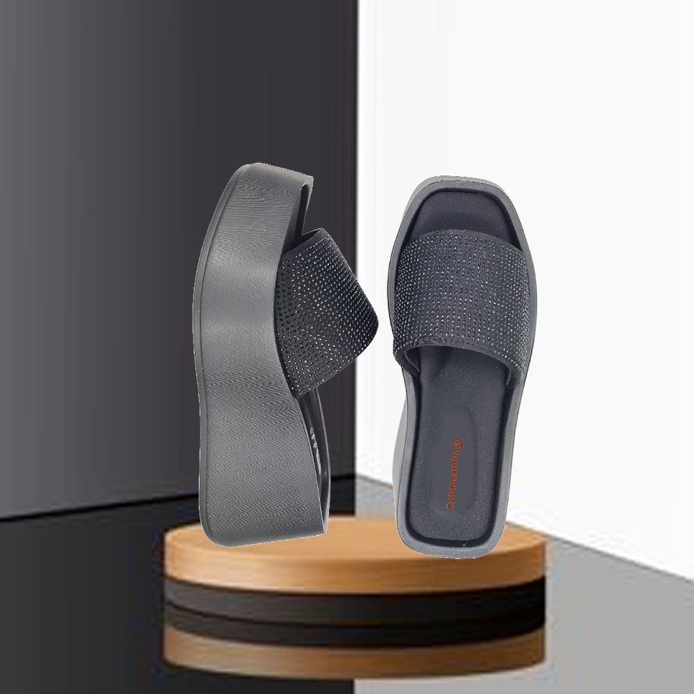 Jootavoota Women Comfortable Wedges Slipper (C36-02), Colour: Black, Size: 36