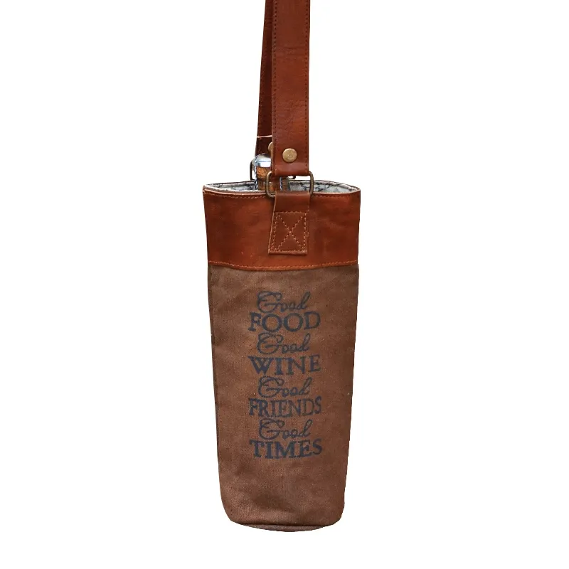 SAC PORTE BOUTEILLE DE VIN &#39;GOOD FOOD, GOOD WINE, GOOD FRIENDS, GOOD TIMES&quot;