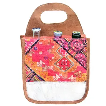 PORTE BIERE EN TISSUS RECYCLÉ ROSE ET ORANGE