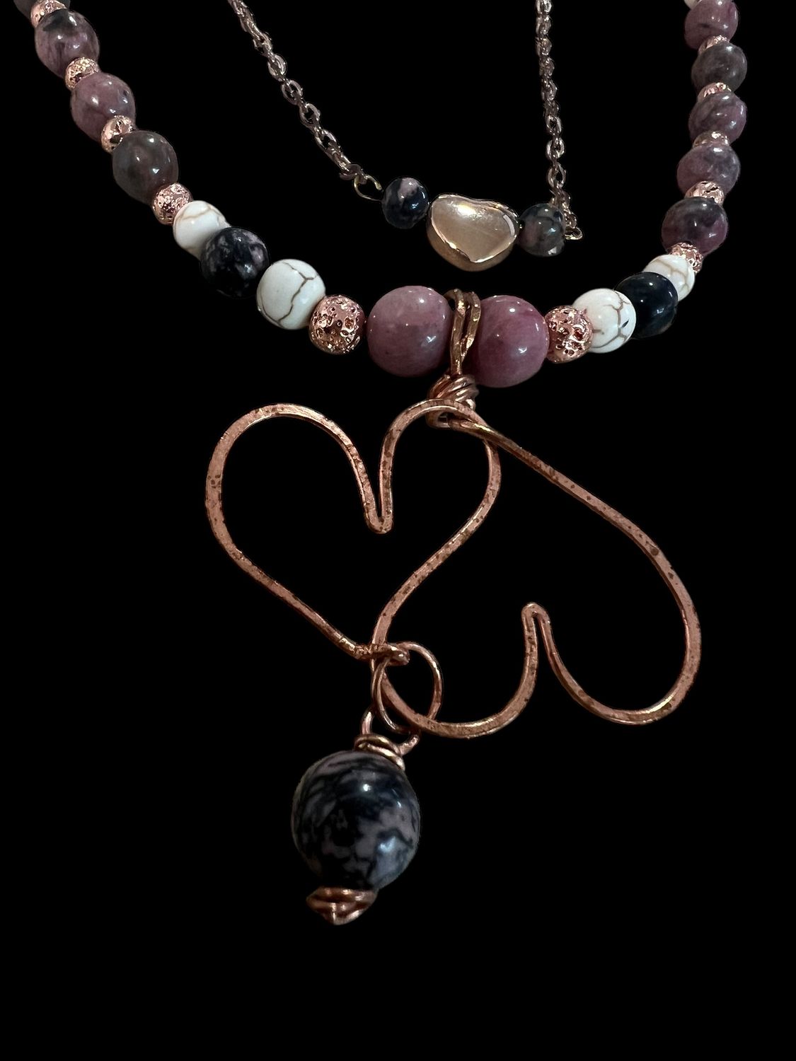 COLLIER DOUBLE COEUR et CHAINE DE CUIVRE