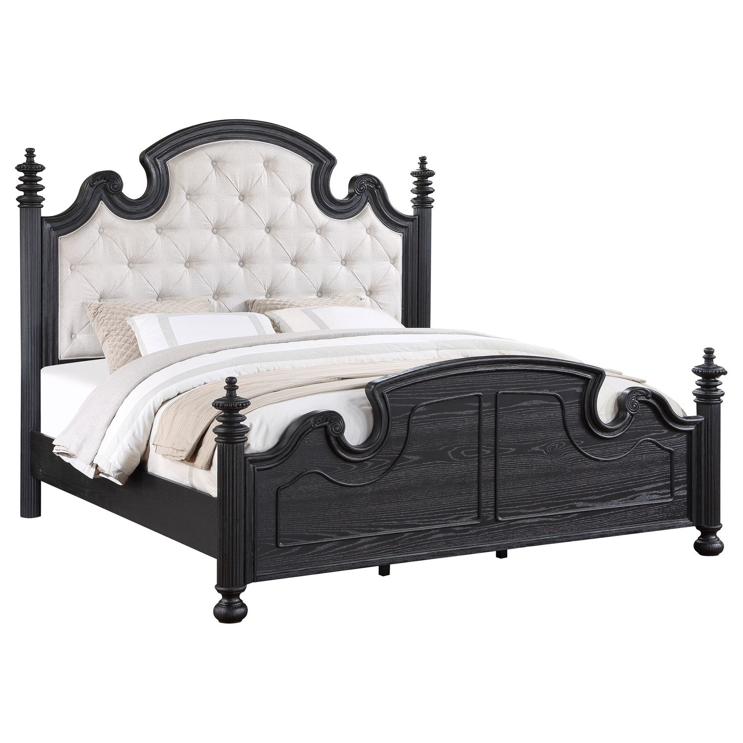 Celina Bed With Upholstered Headboard Black And Beige, Size: Queen