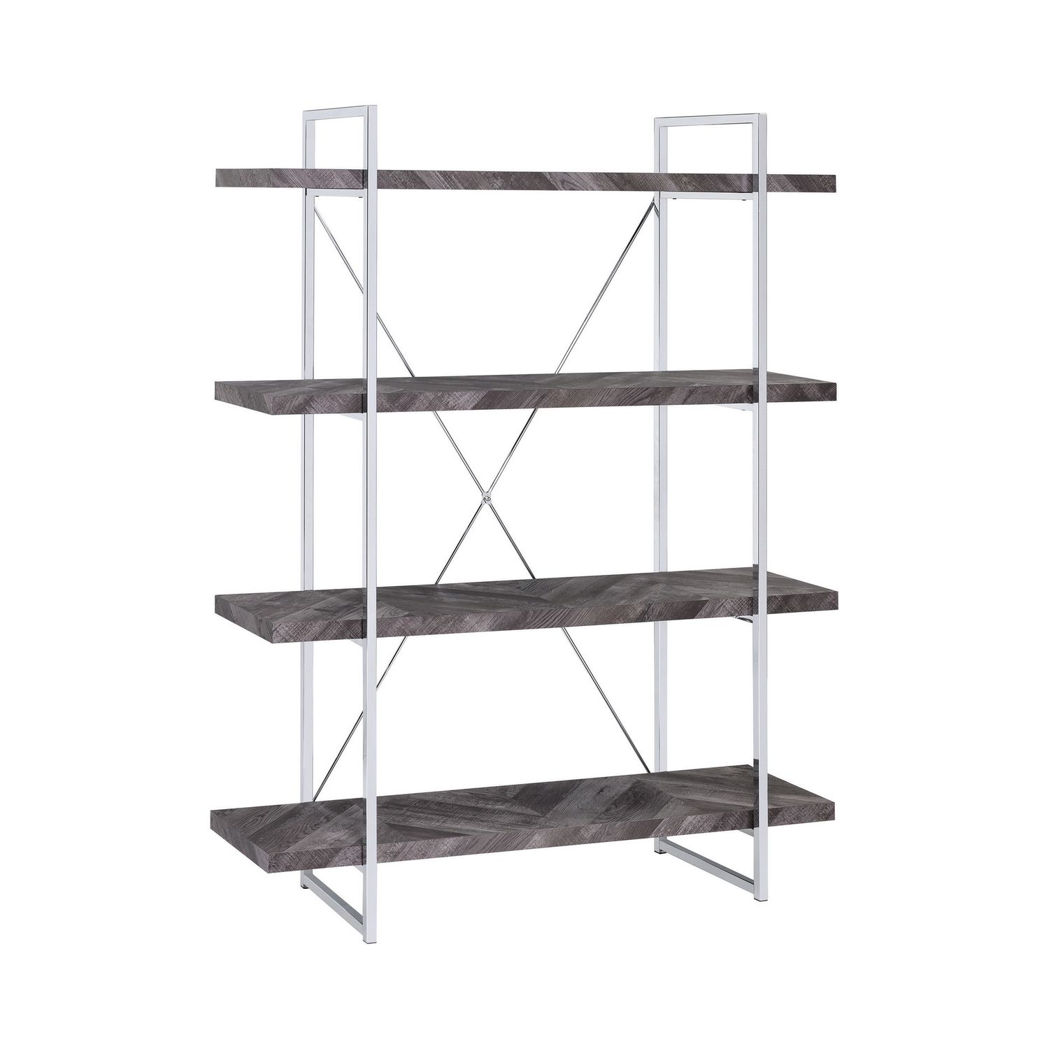 Grimma 4-Shelf Bookcase Rustic Grey Herringbone