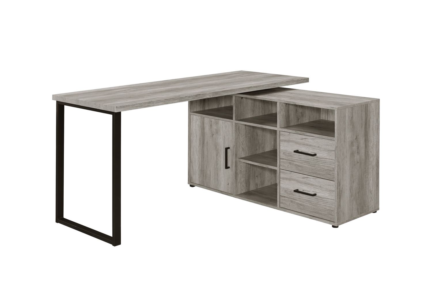 Hertford L-Shape Office Desk With Storage Grey Driftwood