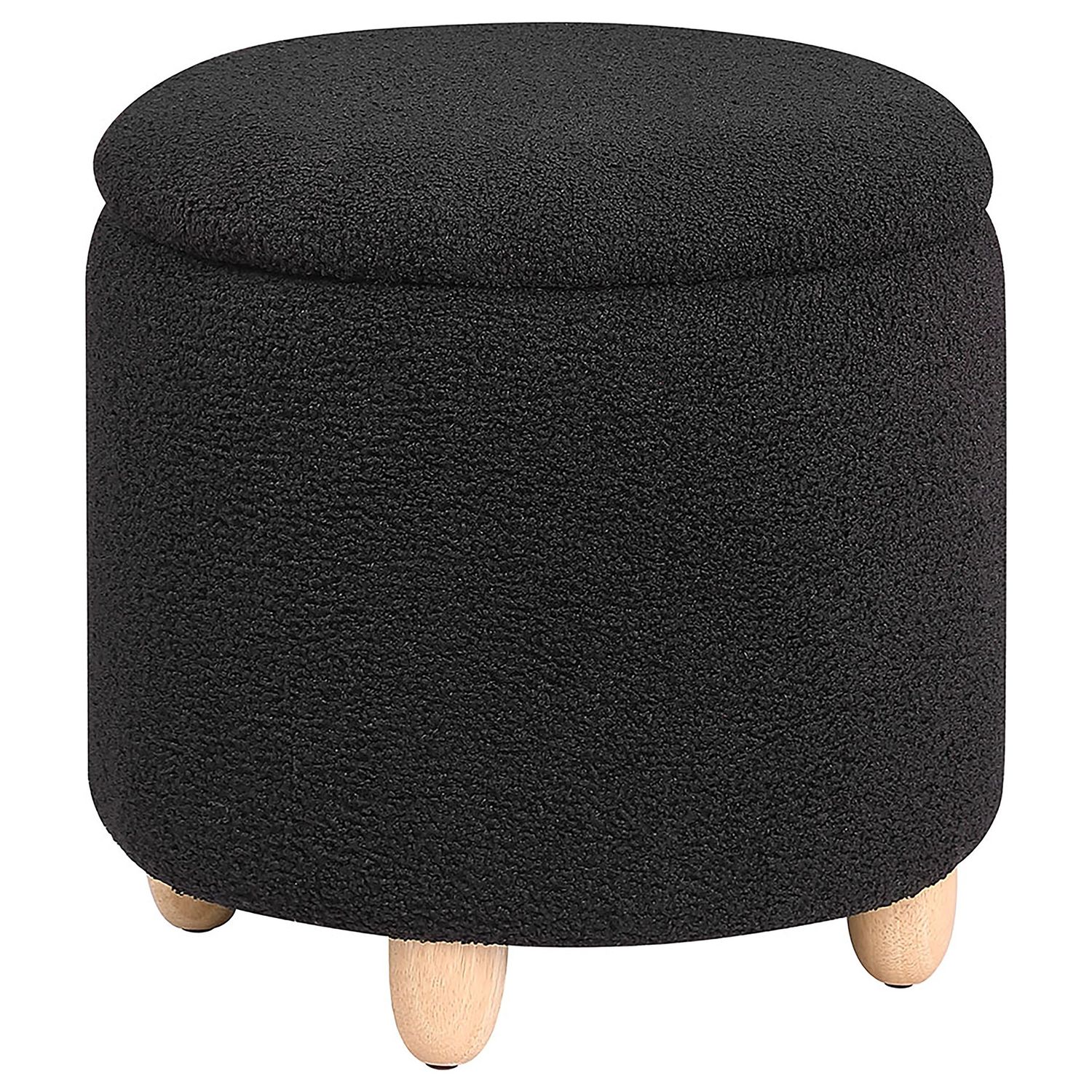 Valia Faux Sheepskin Upholstered Round Storage Ottoman, Colour: Black