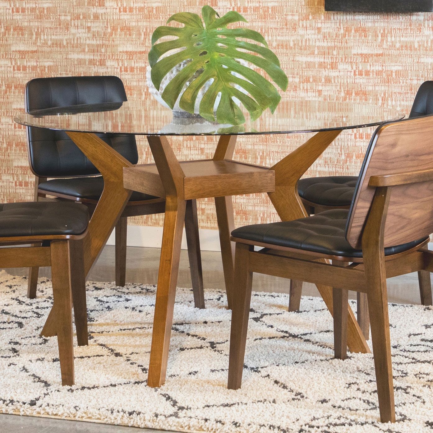Paxton 48″ Round Glass Top Dining Table Clear And Nutmeg