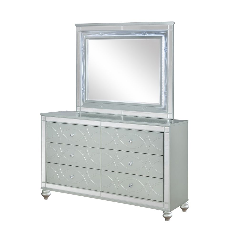 Gunnison 6-Drawer Dresser and Mirror, Silver Metallic
