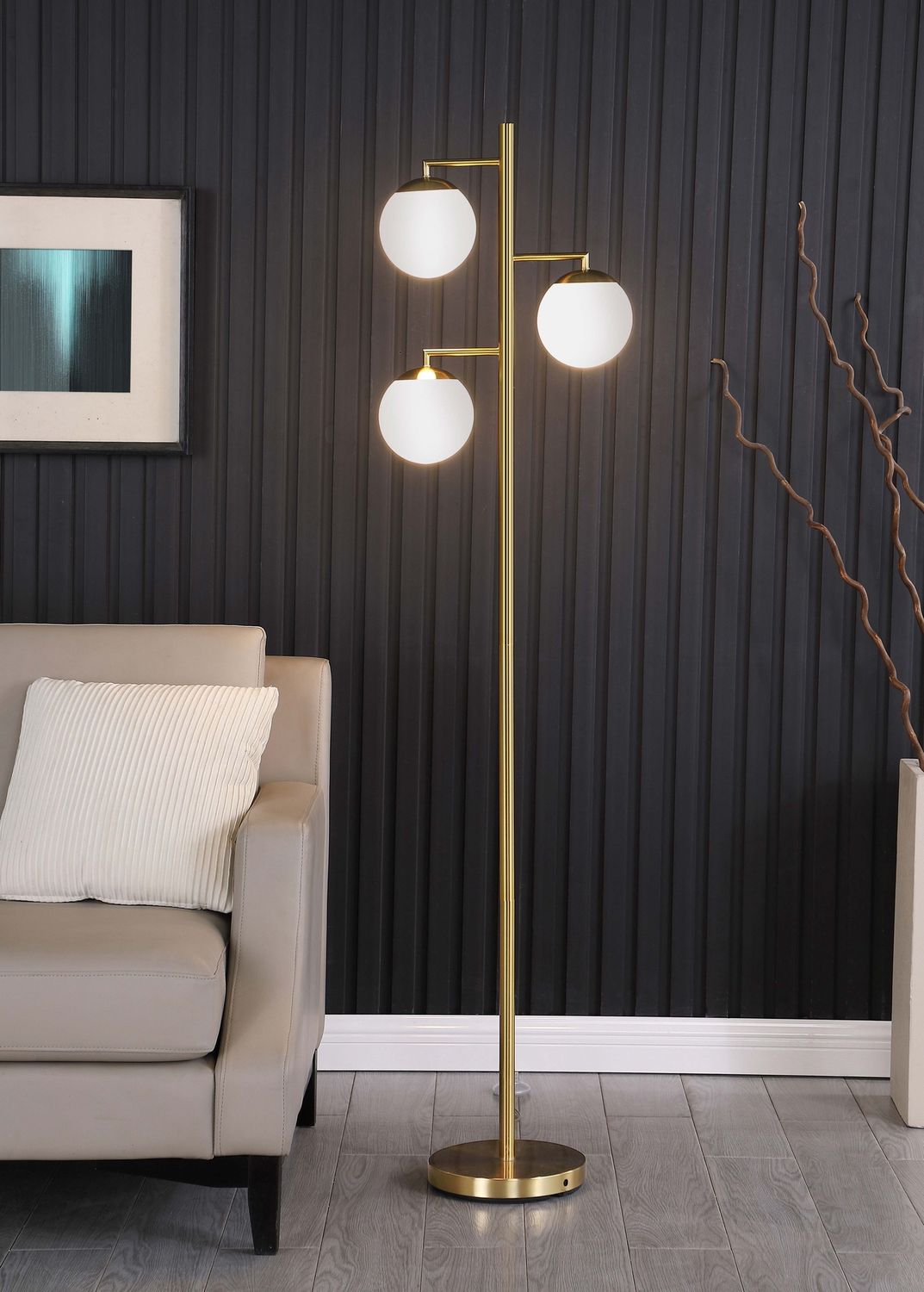 Sena 66-Inch Spherical Bulb Tree Metal Floor Lamp Gold