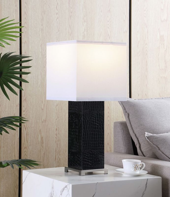 Bridle 25-Inch Square Shade Faux Crocodile Table Lamp Black