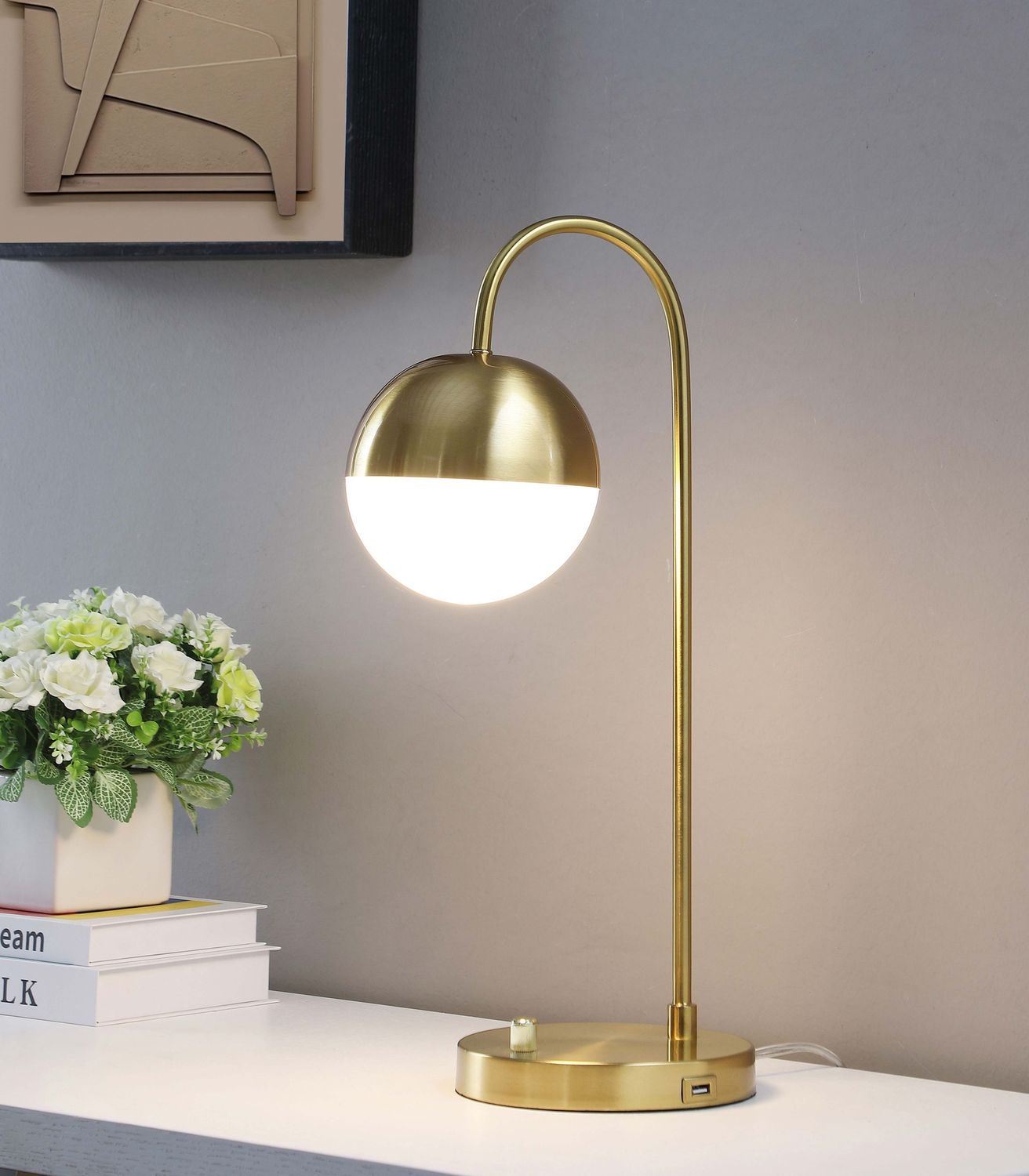 Merrick 21-Inch Spherical Arched Bedside Table Lamp Gold