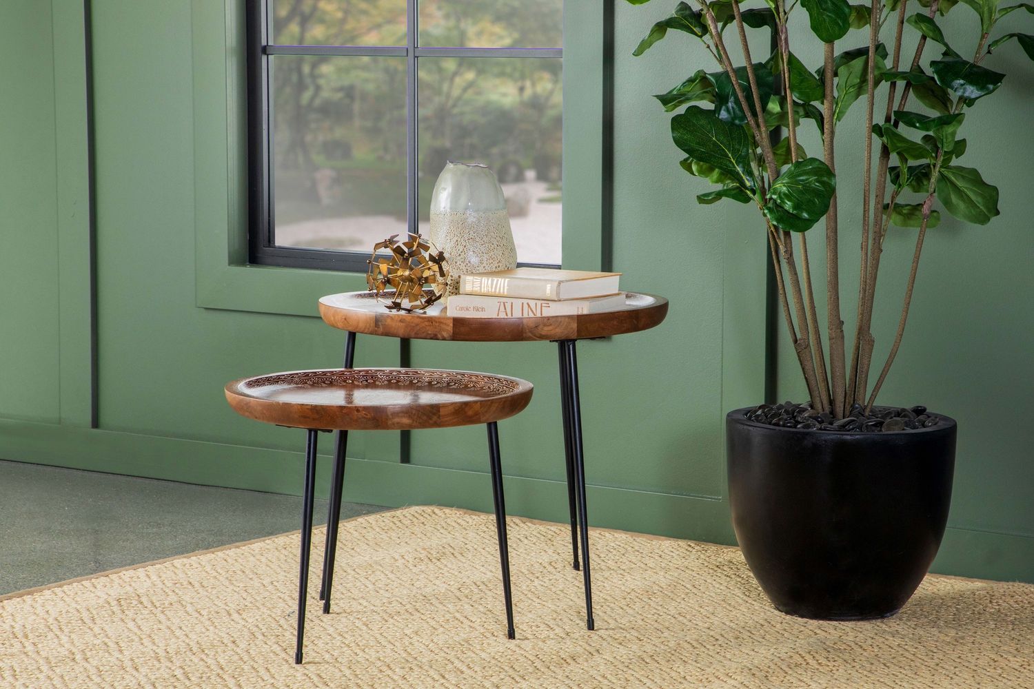 Nuala 2-Piece Round Mango Wood Nesting Tables Honey