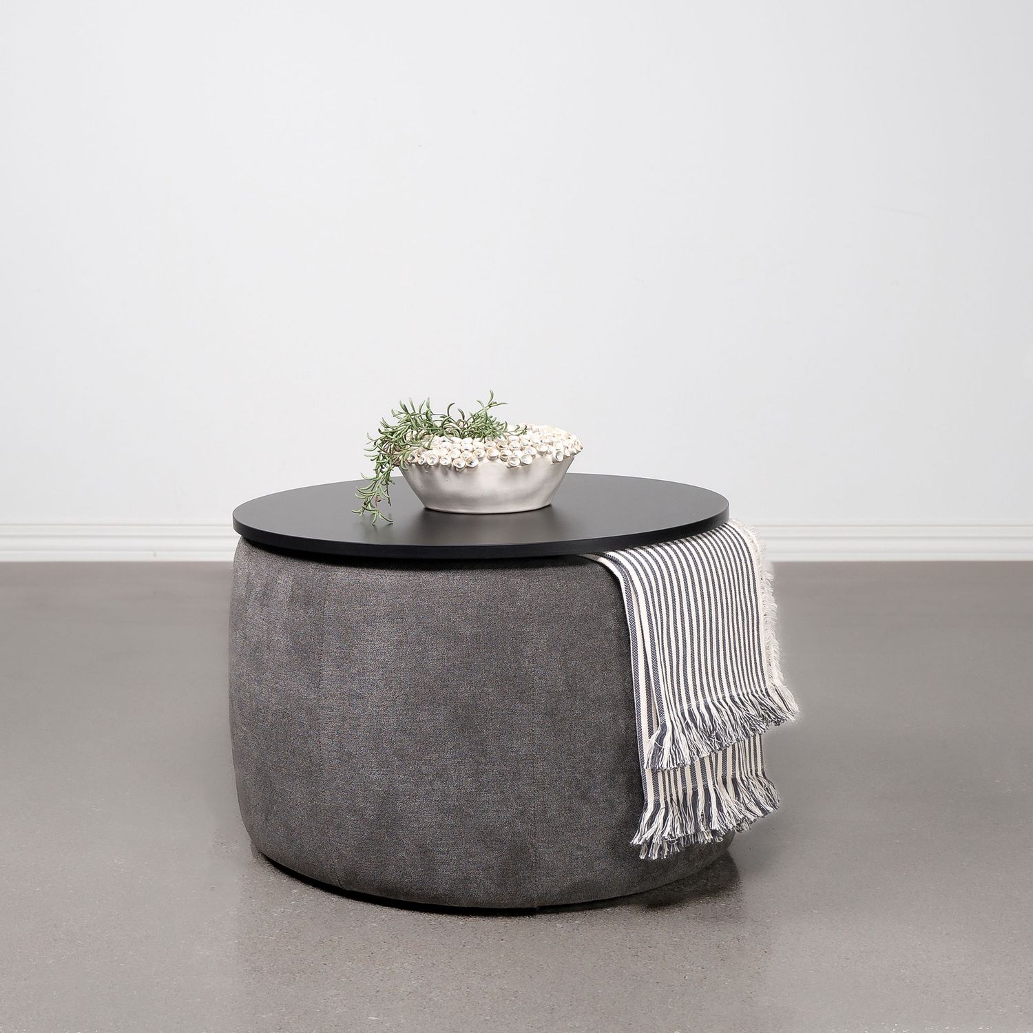Tesoro Upholstered Round Lift Top Storage Ottoman Grey And Black