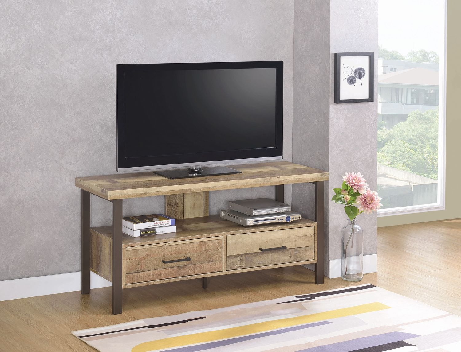 Ruston 2-Drawer Engineered Wood 48″ TV Stand Weathered Pine