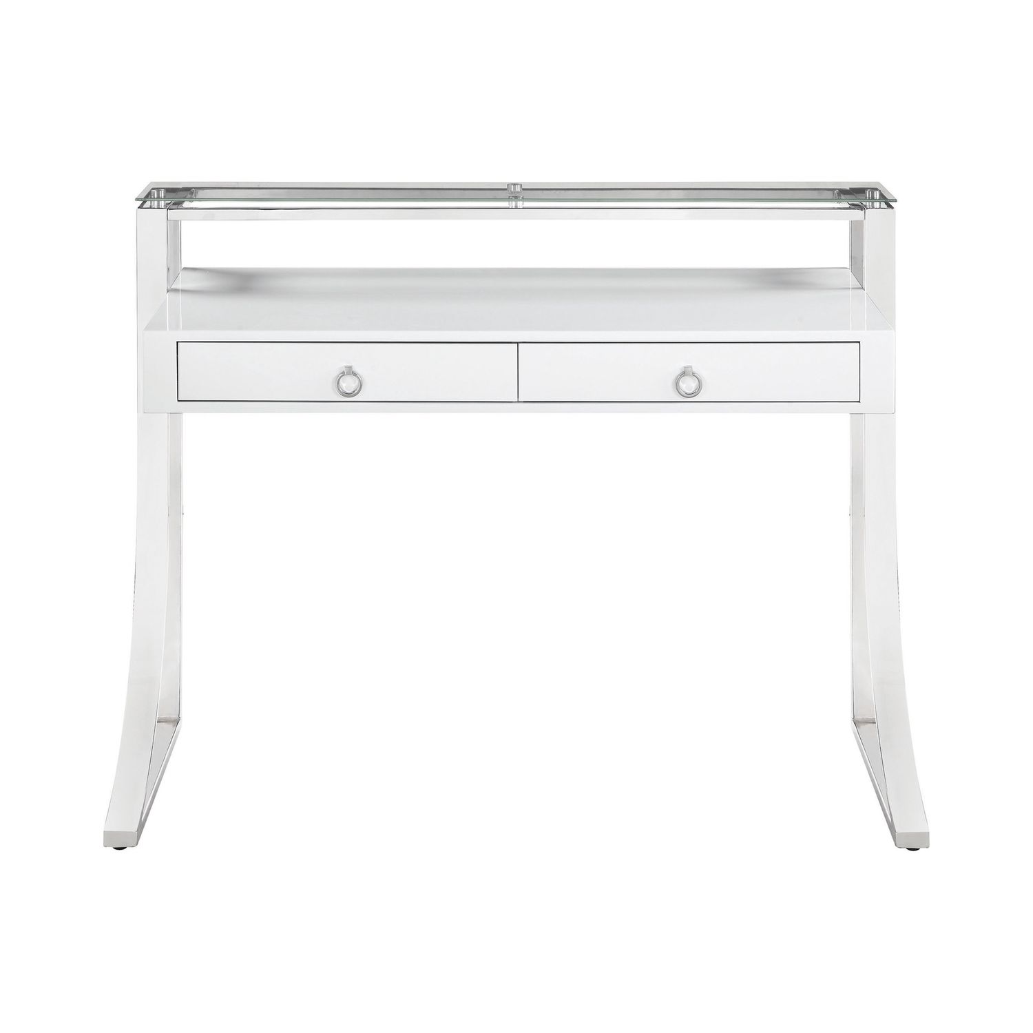 Gemma 2-Drawer Writing Desk Glossy White And Chrome Collection: Gemma