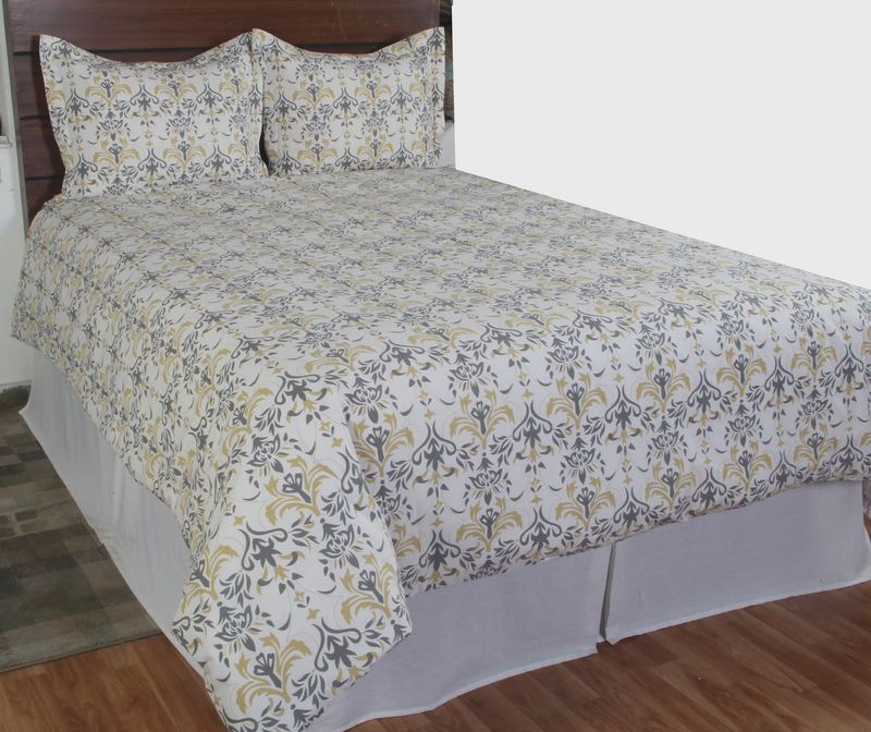 Rizzy Home Duvet Cover, Yellow and Grey Damask Pattern