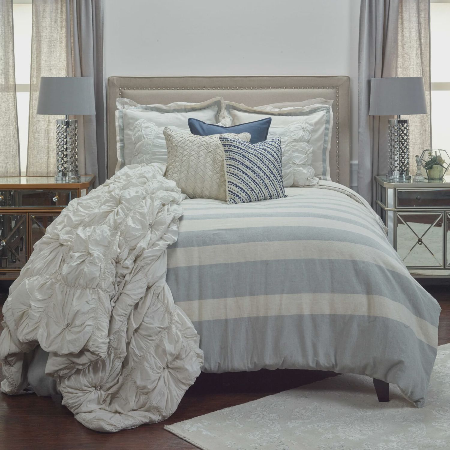 Rizzy Home Linen Duvet Cover, Grey Stripe