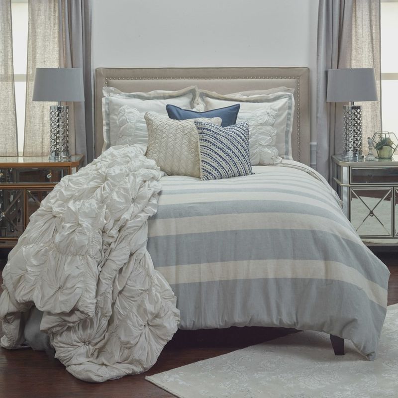Rizzy Home Linen Duvet Cover, Grey Stripe