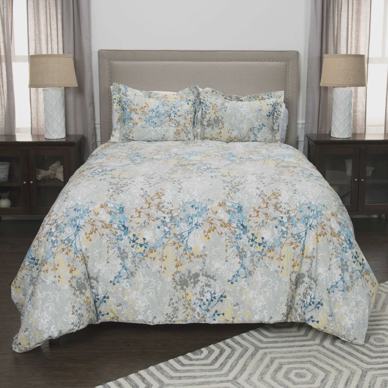 Rizzy Home Duvet Cover, Grey, Blue and Brown Pattern